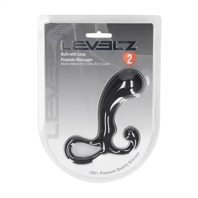 Levelz - Bulb with Loop Silicone Prostate Massager M. Czarny silikonowy stymulator prostaty w rozmiarze M bez wibracji 