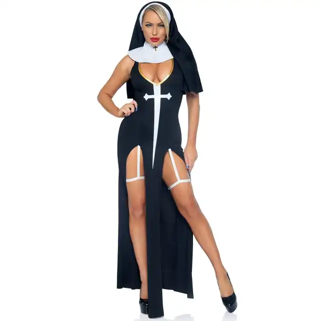 Leg Avenue - Sultry Sinner Dress S - Seksowny kostium inspirowany zakonnicą w rozmiarze S. Mega odważna odsłona.
