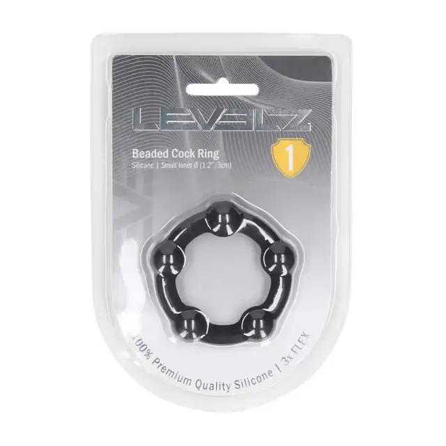 Levelz -  Beaded Silicone Cock Ring S 30 mm. Czarny teksturowany ring erekcyjny z tłoczeniem w kształcie kuleczek