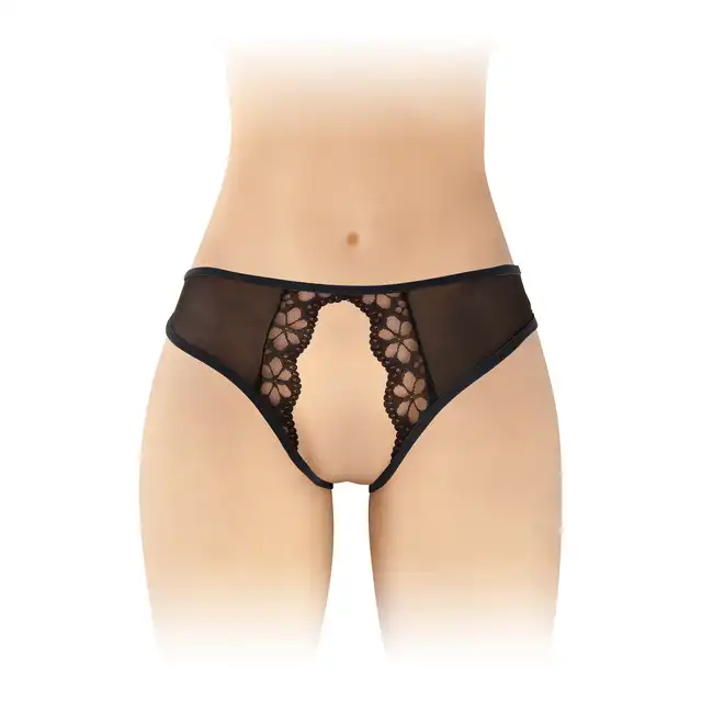 Fashion Secret - Ambre Black OS - Otwarte czarne figi o intrygującym kroju z kwiatowym motywem.