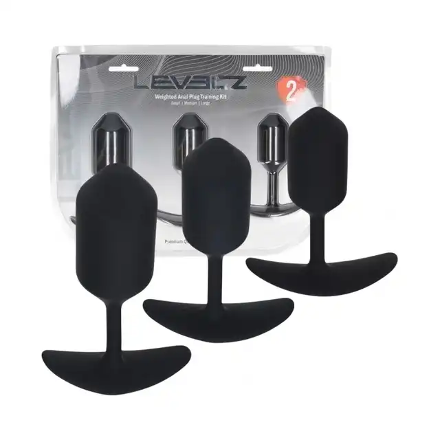 Levelz – Weighted Anal Plug Training Kit. Zestaw progresywny czarnych korków analnych z metalowym rdzeniem