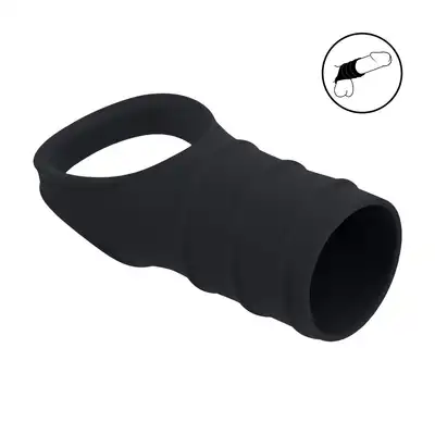 Levelz - Silicone Cockring and Ribbed Sleeve. Silikonowa nakładka na penisa i jądra, teksturowana