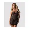 Obsessive - Novenes Chemise XS/S - Przezroczysta koszulka z ozdobnymi, różowymi paskami. Stringi w zestawie.