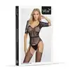 Softline - Bodystocking 2081 O/S Black - Bodystocking z kwiatowym motywem i zmysłowymi wycięciami.