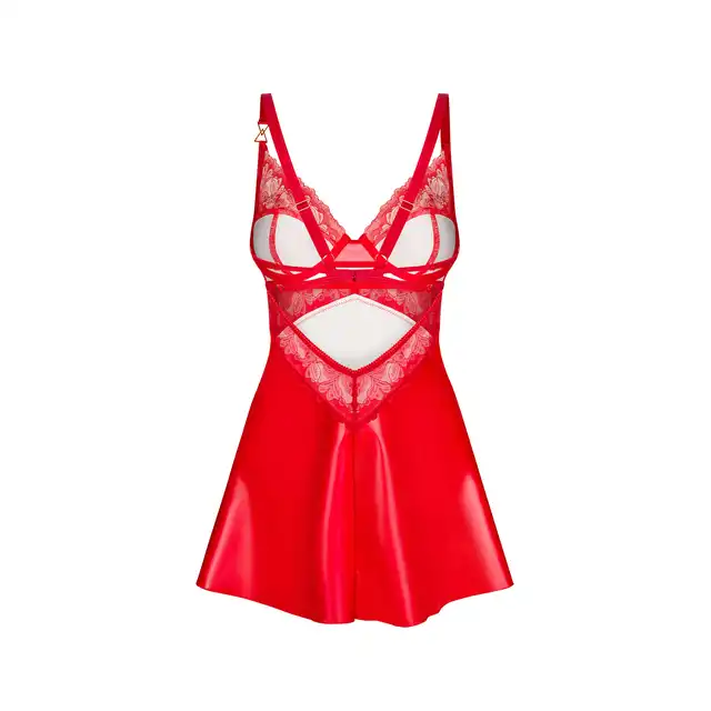 Obsessive - Aliosa Chemise Red L/XL - Nieziemsko seksowna koszulka w odcieniu intensywnej czerwieni i z ozdobną koronką.