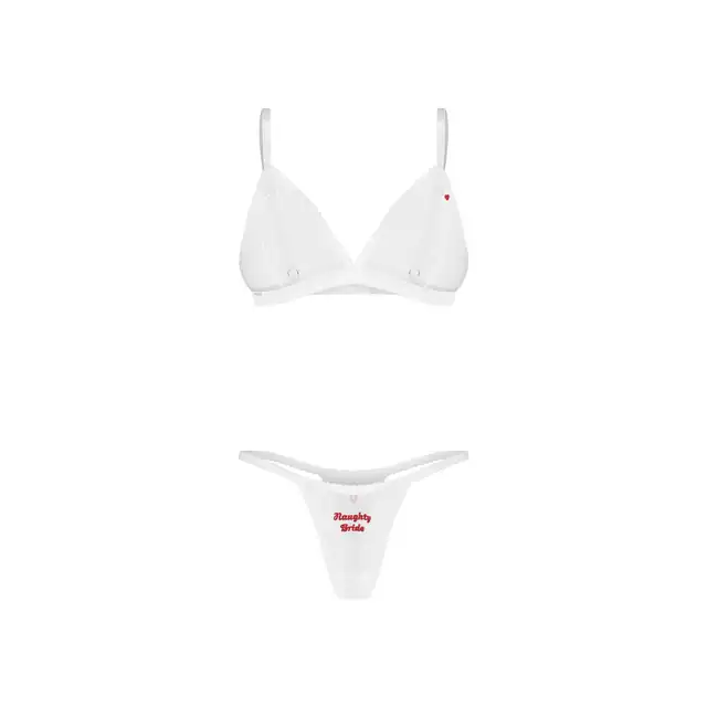 Obsessive – Weddya Bride 3-Pcs Set White L/XL. Seksowny i odważny 3 częściowy zestaw dla niegrzecznej panny młodej (2 pary stringów)