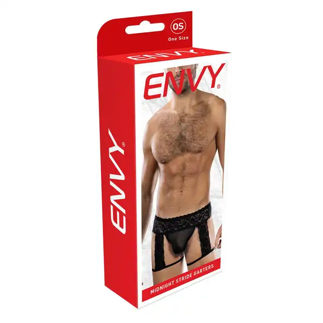 Envy Menswear - Midnight Stride Garters Black, OS - Męski pas do pończoch o odważnym designie. Elastyczne, wygodne, w rozmiarze uniwersalnym.