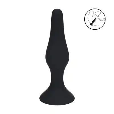 Levelz – Slim Anal Plug L. Smukły, ergonomiczny silikonowy czarny korek analny z szeroką podstawą