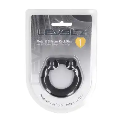 Levelz - Metal &amp; Silicone Cock Ring. Czarny silikonowy pierścień erekcyjny o średnicy 6 cm z metalowymi kulkami dociążającymi. 