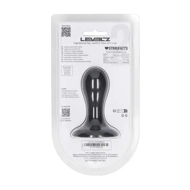 Levelz -  Single Rattle Liquid Silicone Anal Plug S. Silikonowy czarny korek analny o okrągłej główce 