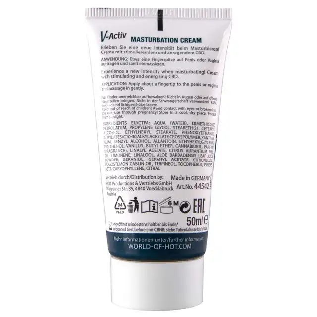 HOT -V-Activ CBD Unisex krem do masturbacji. 50ml doznania stymulujące i delikatnie rozgrzewające.