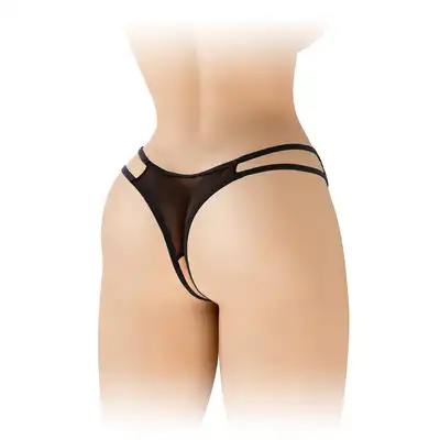 Fashion Secret - Victoria Black OS - Koronkowe czarne stringi z szerokim wycięciem z przodu i otwartym krokiem. Pięknie podkreślają sylwetkę!