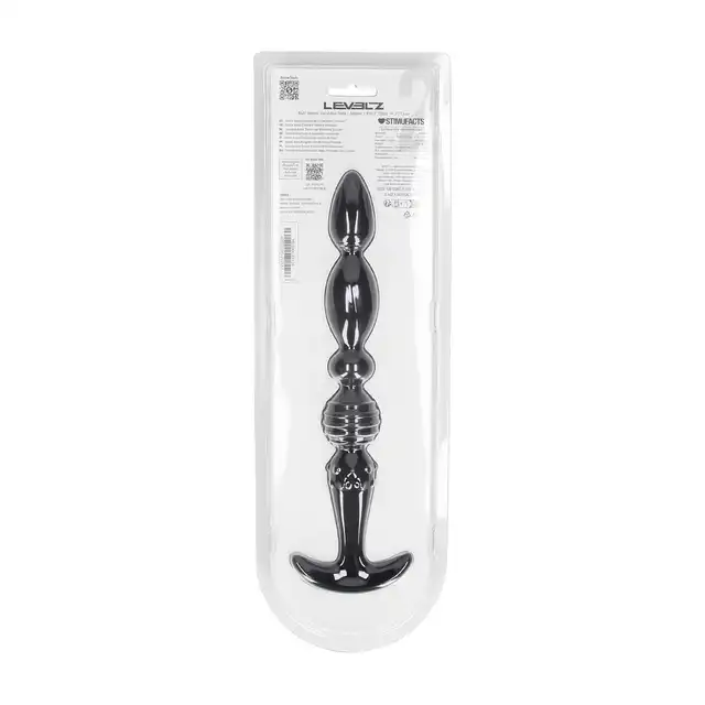Levelz - Multi Textured Silicone Flared Anal Probe. Czarny silikonowy korek analny z wygodną podstawą