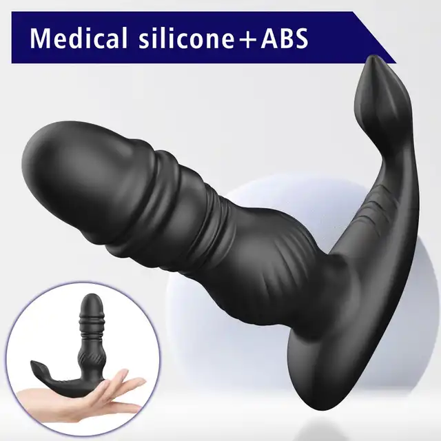 Erospace - Men’s Play B4. Nowoczesny czarny silikonowy masażer prostaty z funkcją ruchu góra-dół i stymulacją krocza! Na pilota