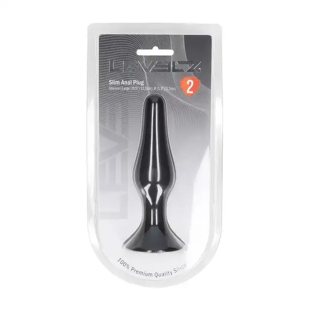 Levelz – Slim Anal Plug L. Smukły, ergonomiczny silikonowy czarny korek analny z szeroką podstawą