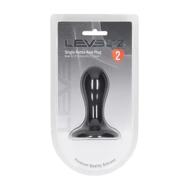 Levelz -  Single Rattle Liquid Silicone Anal Plug S. Silikonowy czarny korek analny o okrągłej główce 
