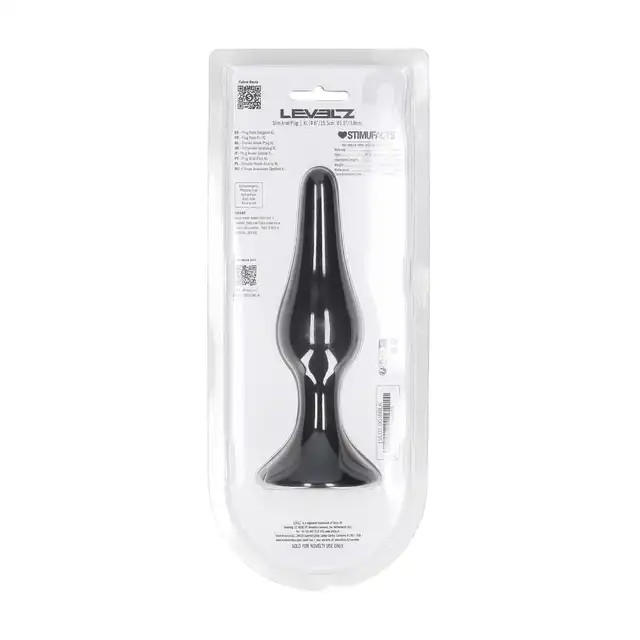Levelz - Slim Silicone Anal Plug XL. Czarny silikonowy profilowany korek analny XL z przyssawką