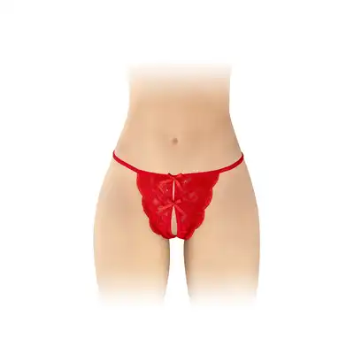 Fashion Secret - Cindy Red OS - Koronkowe czerwone figi z otwartym krokiem i uroczymi kokardkami.