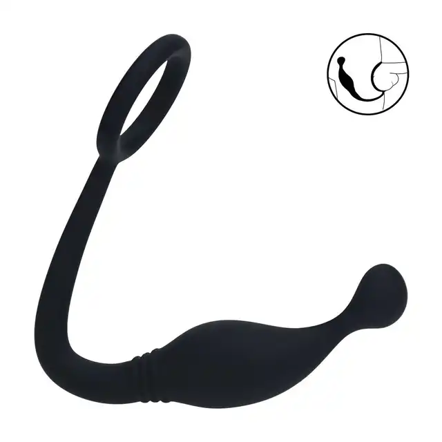 Levelz – Silicone Cockring with Prostate Stimulator M. Ergonomiczny silikonowy czarny stymulator prostaty z ringiem na penisa