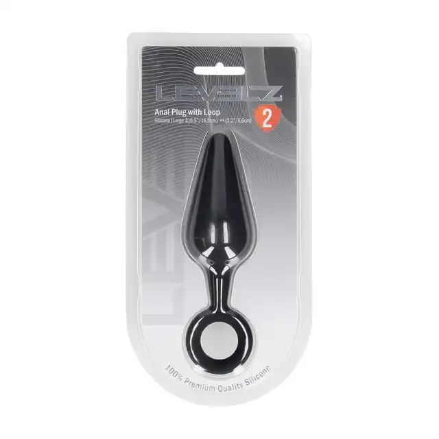 Levelz - Silicone  Anal Plug with Loop L. Silikonowy czarny wygodny plug w kształcie stożka z pętelką u podstawy
