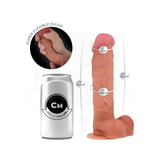 Cock Miller - Hyperrealistic Dildo 7,6" - Hiperrealistyczne dildo z mocną przyssawką i elastycznym rdzeniem o długości 19,3 cm.