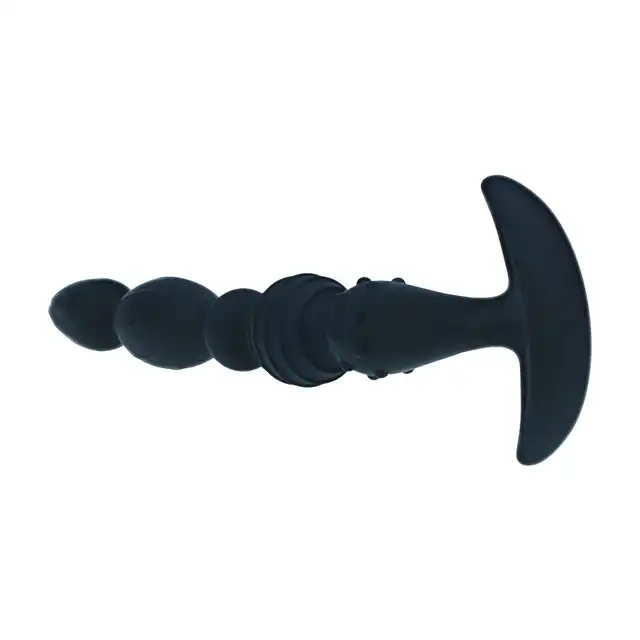Levelz - Multi Textured Silicone Flared Anal Probe. Czarny silikonowy korek analny z wygodną podstawą