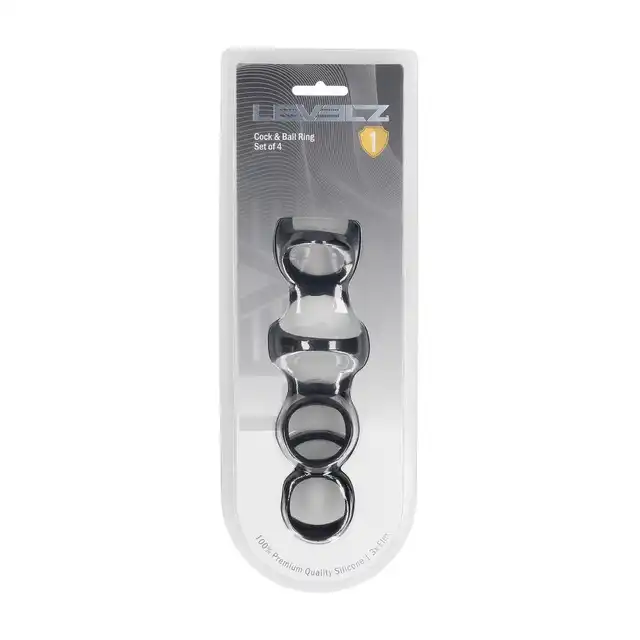 Levelz – Cock &amp; Ball Ring Set Of 4. Zestaw czterech silikonowych podwójnych ringów na penisa, różne wzory!