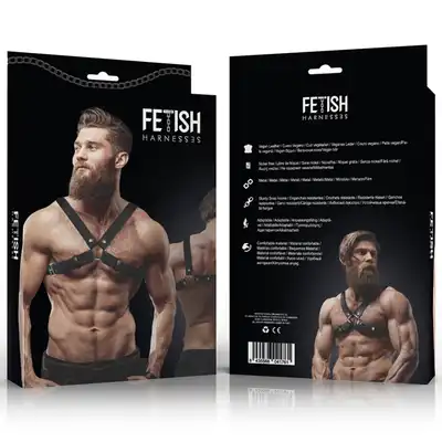 FETISH Submissive Attitude – Harness. Męska regulowana uprząż na klatkę piersiową z ćwiekami. 