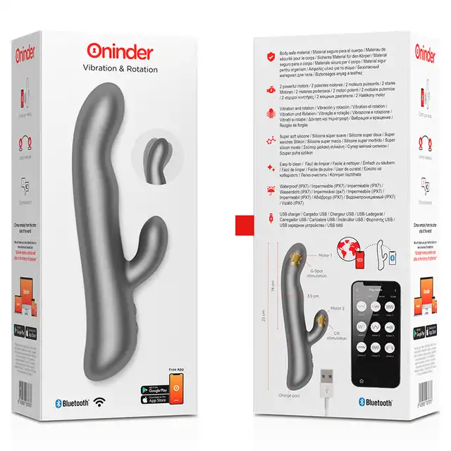 Oninder - Oslo Rabbit &amp; Rotation. Wyjątkowy wibrator na aplikację z funkcją wibracji i rotacji. Sterowany z drugiego końca świata!