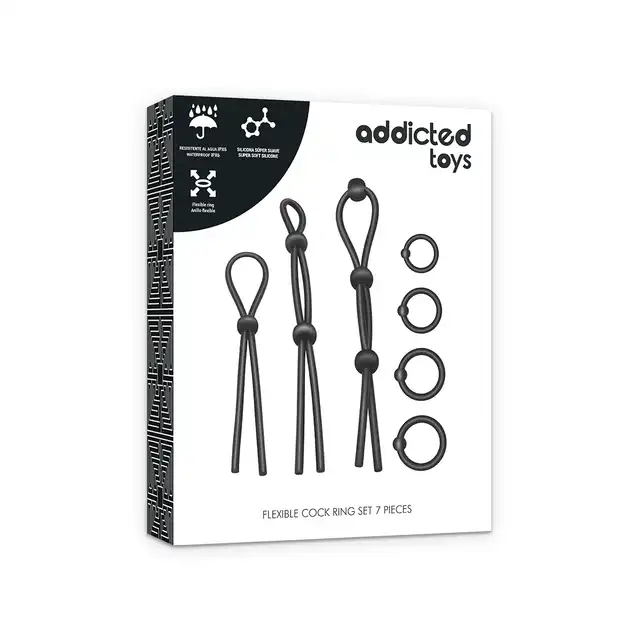 Addicted Toys - Flexible Cock Ring Set 7 Pieces - Zestaw 7 elastycznych ringów erekcyjnych z silikonu medycznego.