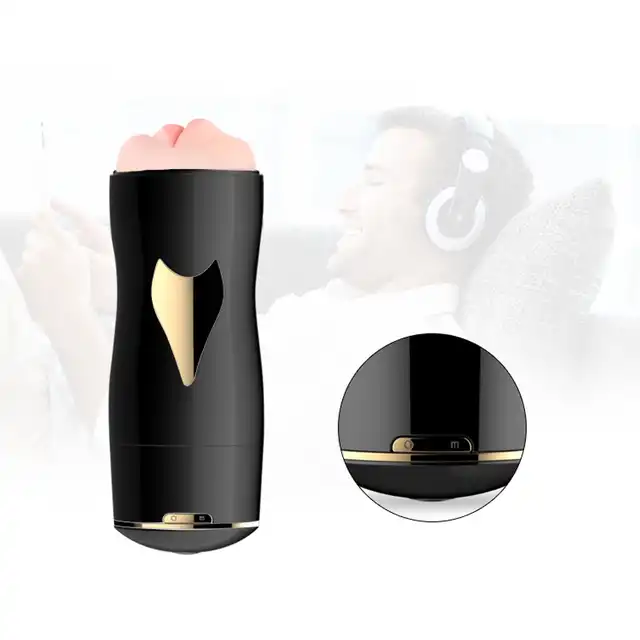 BSeries - Dual Vibrating Masturbator Black - Podwójny masturbator usta - wagina, z intensywnymi 7 wibracjami. 