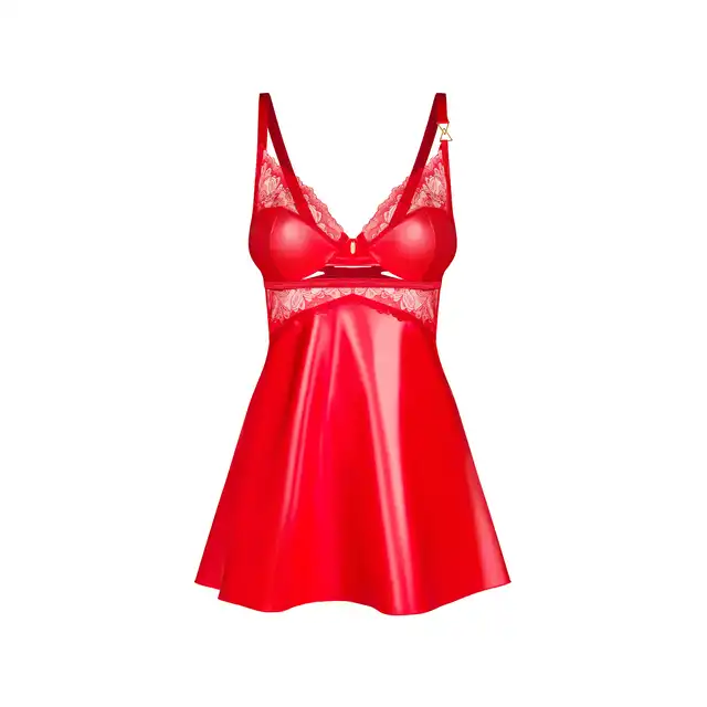 Obsessive - Aliosa Chemise Red L/XL - Nieziemsko seksowna koszulka w odcieniu intensywnej czerwieni i z ozdobną koronką.