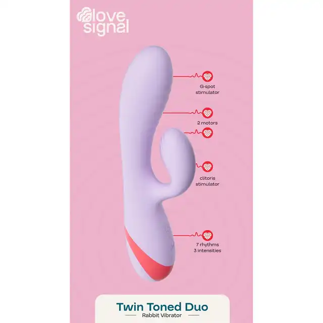 Love Signal - Twin Toned Duo Rabbit Vibrator - Urokliwy wibrator ze stymulacją łechtaczki, 7 trybów wibracji, wodoodporność IPX6.