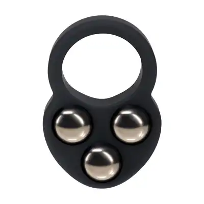 Levelz -  Liquid Silicone Triple Weighted Ball Cock Ring. Silikonowy ring na penisa w kolorze czarnym z 3 obciążnikami 