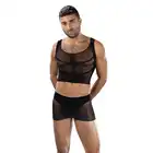 Envy Menswear - Fishnet Armor 2 Piece Set Black, OS - 2-częściowy zestaw z siateczki - crop top i szorty podkreślające sylwetkę. Rozmiar uniwersalny.