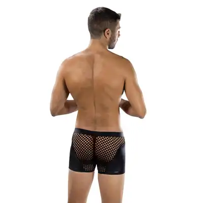 Envy Menswear - Sheer Contrast Boxer Briefs Black, OS - Odważne bokserki męskie z kontrastowym połączeniem gładkiego materiału i siateczki. Rozmiar uniwersalny.