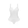 Obsessive – Weddya Crotchless Teddy White L/XL. Urocze i romantyczne,  pikantne białe otwarte body ślubne prześwitujące z koronką