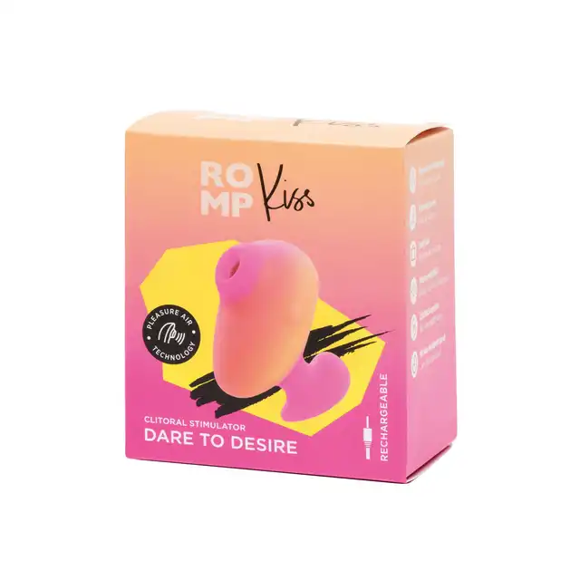 Romp - Kiss - innowacyjny i funkcjonalny stymulator łechtaczki z technologią Pleasure Air i wygodnym uchwytem. Wodoodporność IPX7, ładowanie USB, uroczy design!