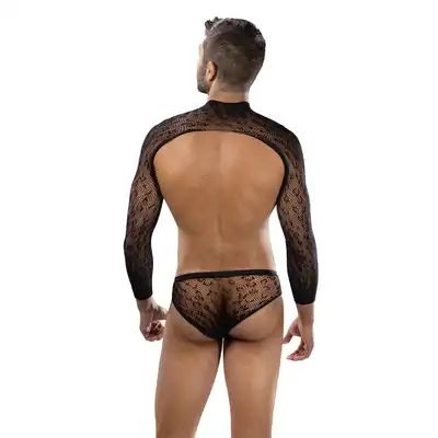 Envy Menswear - Untamed 2 Piece Set Black, OS - 2-częściowy zestaw z siateczki we wzór panterki One Size.