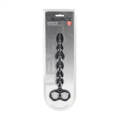 Levelz – Beaded Silicone Anal Probe with Double Loop. Długie czarne koraliki analne z wygodną rączką