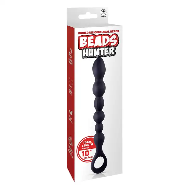 NMC - Ribbed Silicone Anal Beads Beads Hunter 10" - Silikonowe koraliki analne z wygodnym uchwytem dla komfortowej i kontrolowanej stymulacji. 25 cm długości!