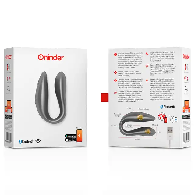 Oninder - Lisboa Double Pleasure. Czarny wibrator dla par zdalnie sterowany z całego świata, na aplikację!