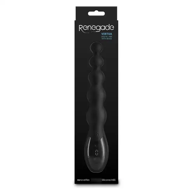 NS Novelties - Renegade - Virtua Black - Nowoczesne koraliki analne z wibracjami i cyfrowym panelem. Stopniowana konstrukcja, nowoczesna technologia, długość 24 cm.