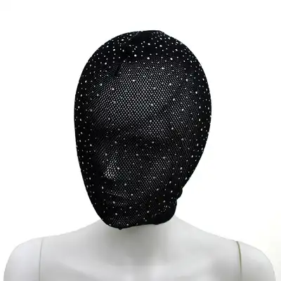 O-Products - Lace Hood Shiny Diamonds - Siateczkowa maska z diamencikami i wiązaniem z tyłu. Idealna do stylizacji fetyszowych i role-play.