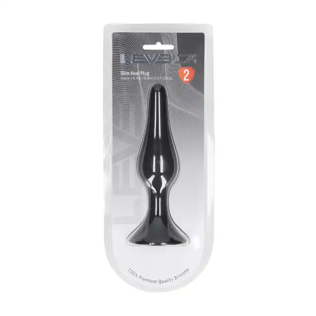 Levelz - Slim Silicone Anal Plug XL. Czarny silikonowy profilowany korek analny XL z przyssawką