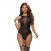 Softline - Bodystocking 2040 O/S Black - Zmysłowy bodystocking z dekoltem w kształcie litery V.
