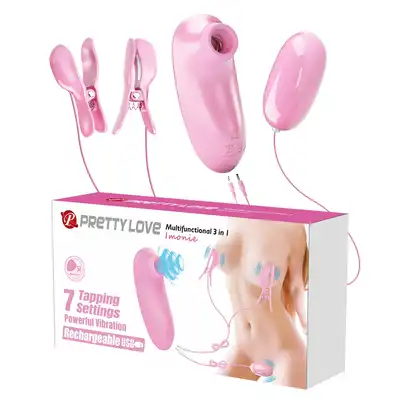Pretty Love - Imonie Multifunctional 3 in 1 - Uroczy zestaw 3 w 1: klamerki na sutki, stymulator łechtaczki i jajeczko wibrujące. 