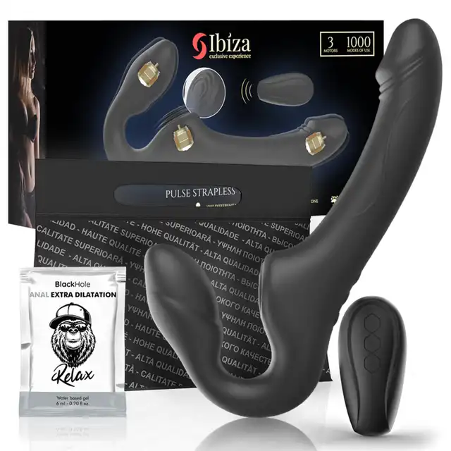 Ibiza -  Strapless Remote. Strapon bezuprzężowy, 3 mocne niezależne silniki, do 1000 kombinacji i wibracji i pulsacji!