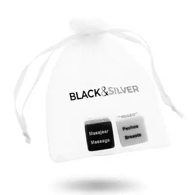 Black &amp; Silver – 2 Sex Dices. Zestaw 2 czarno-białych erotycznych kości do gry z częściami ciała i akcjami
