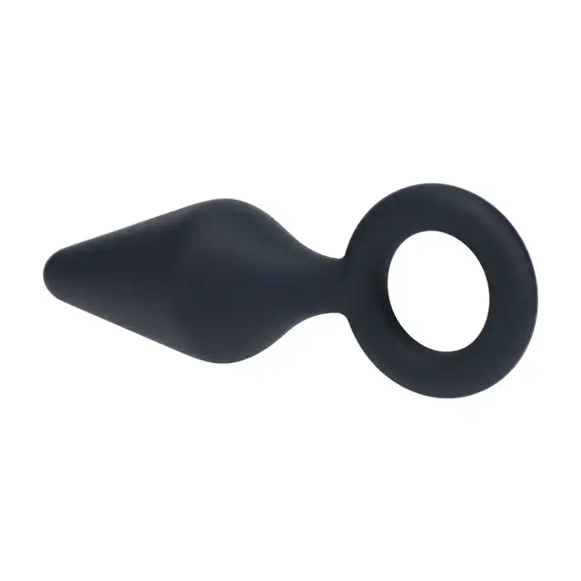 Levelz - Silicone  Anal Plug with Loop L. Silikonowy czarny wygodny plug w kształcie stożka z pętelką u podstawy